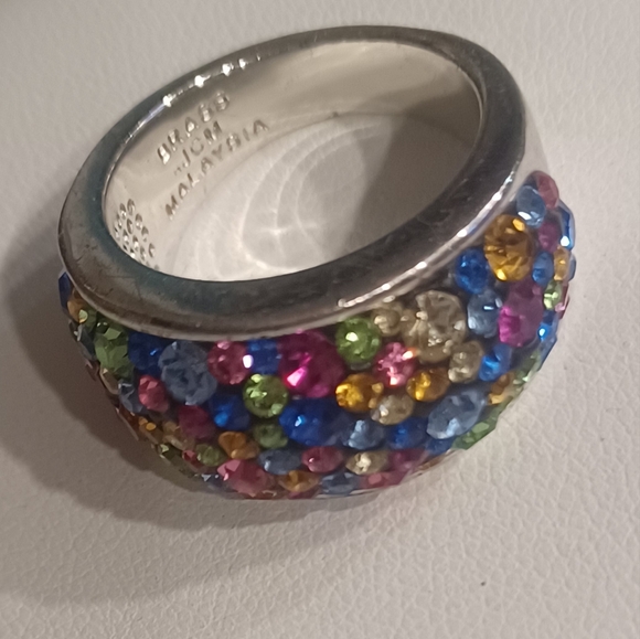 *Host Pic* Signed Brass JCM Malaysia Rainbow Cluster Crystal Ring Size 7.75 - Picture 3 of 6